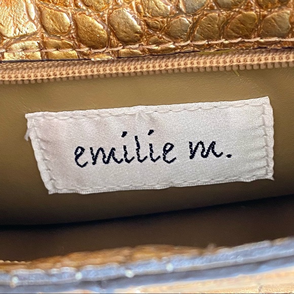 Emilie M Coppery Gold Vegan Faux Leather Simulated Crocodile Baguette Bag - Picture 3 of 8